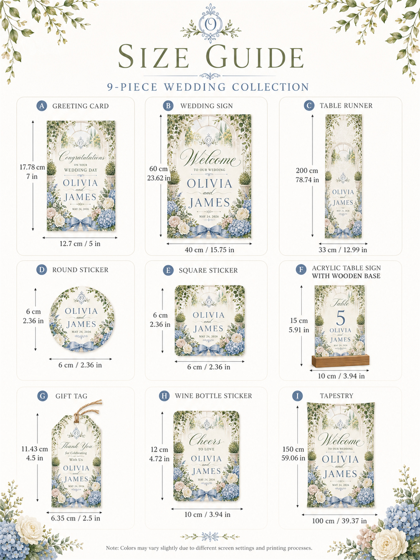 Gray-blue and romantic wedding decorations - garden arch design - custom names and dates